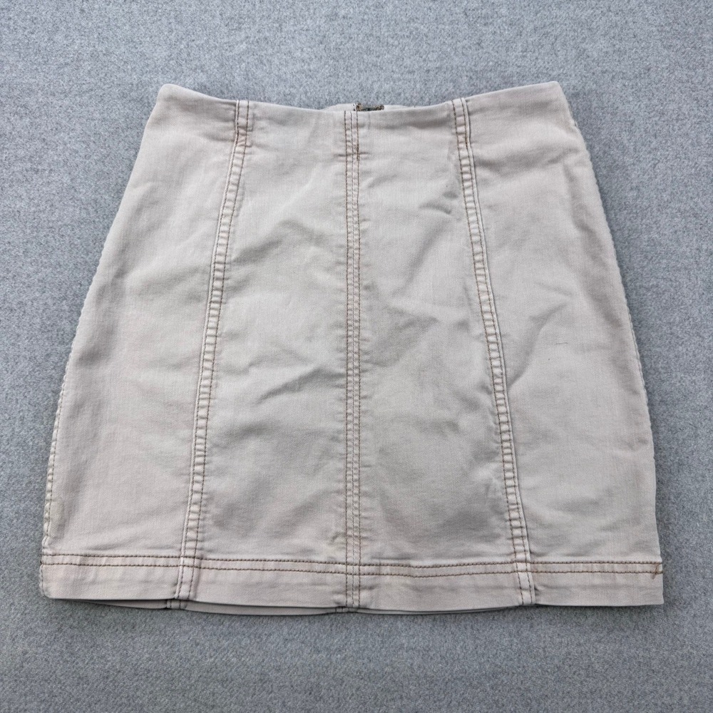 Free People Denim Mini Skirt Womens Size 8 Beige A-Line Back Zip Vertical Seams‎